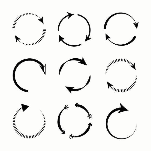 conjunto de flechas de círculo blanco y negro