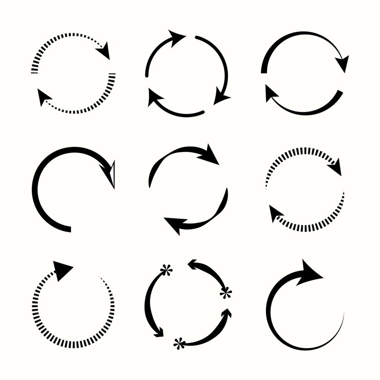 Vector conjunto de flechas de círculo blanco y negro