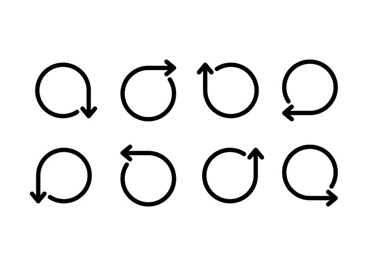 Vector conjunto de flechas de círculo negro icono de bucle circular actualizar recargar reciclar signo de rotación flechas giratorias