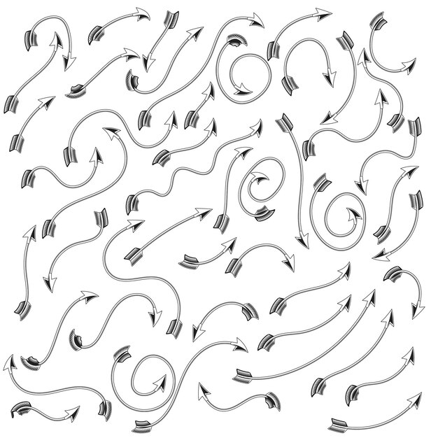 Conjunto de flechas Colección de flecha dibujada a mano vectorial aislada sobre fondo blanco