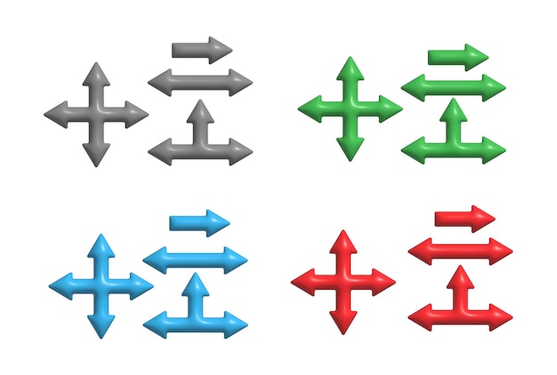 Vector un conjunto de flechas de colores tridimensionales para aplicaciones de sitios web y diseño creativo.