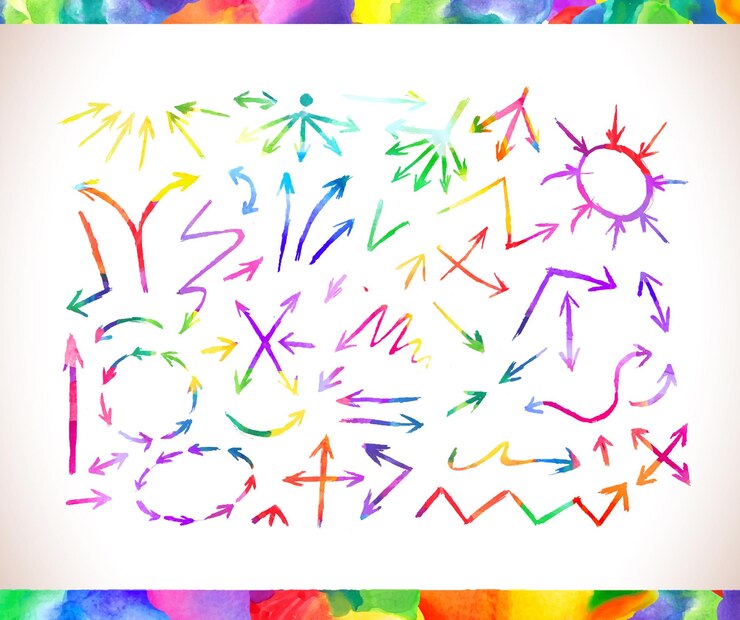 Vector conjunto de flechas coloridas de acuarela