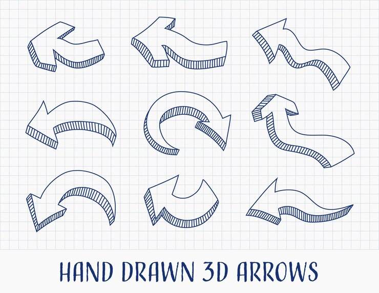 Vector conjunto de flechas dibujadas a mano 3d