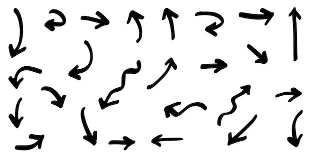 Conjunto de flechas dibujadas a mano aisladas sobre fondo blanco. para el diseño de infografía, banner, web y concepto empresarial.Elementos de diseño de doodle de vector.