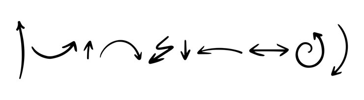 Vector conjunto de flechas dibujadas a mano aisladas sobre fondo blanco ilustración vectorial