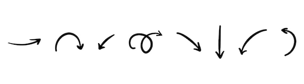 Vector conjunto de flechas dibujadas a mano aisladas sobre fondo blanco ilustración vectorial