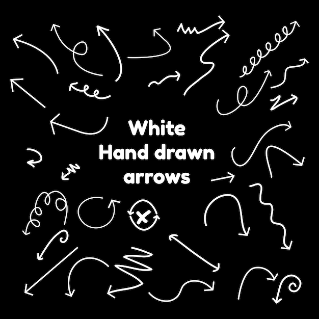 Conjunto de flechas dibujadas a mano blanca de vector libre