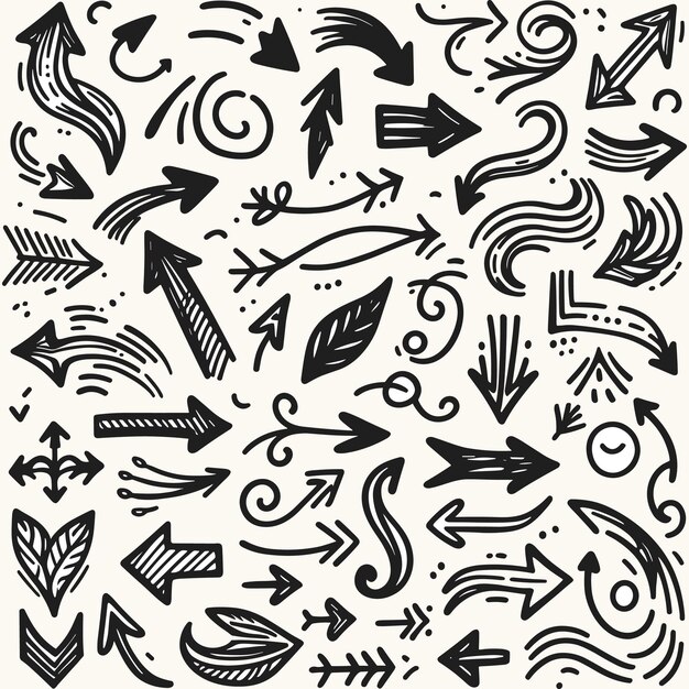 Conjunto de flechas dibujadas a mano Colección flecha negra sobre fondo blanco Ilustración vectorial