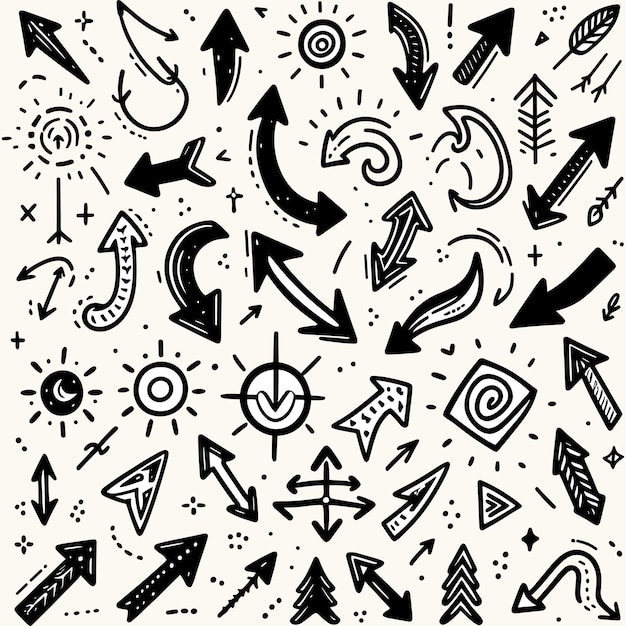 Conjunto de flechas dibujadas a mano Colección flecha negra sobre fondo blanco Ilustración vectorial