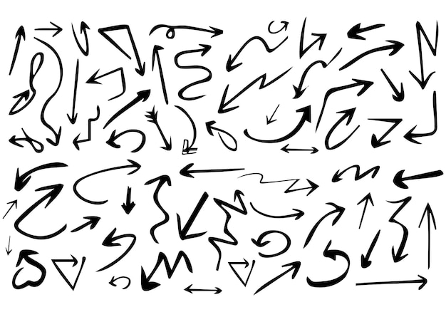 Conjunto de flechas dibujadas a mano colección flecha negra sobre fondo blanco ilustración vectorial