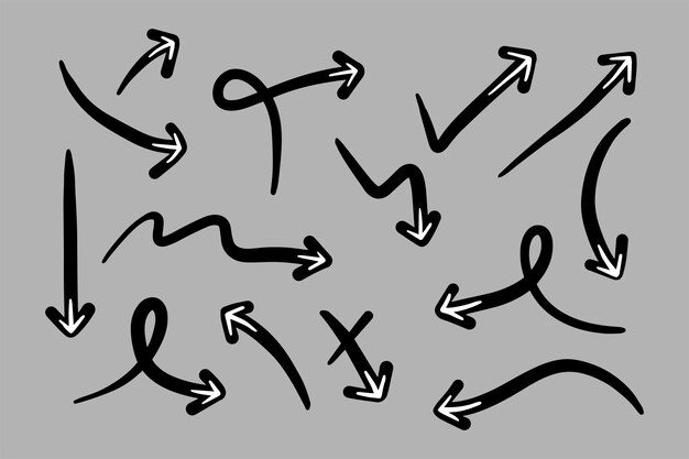 Conjunto de flechas dibujadas a mano Doodle ilustración vectorial