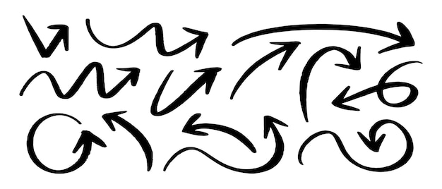 Conjunto de flechas dibujadas a mano Doodle ilustración vectorial