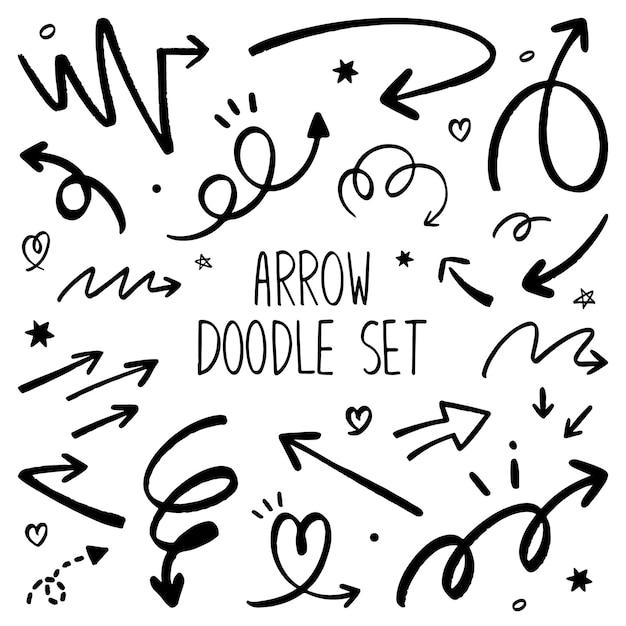 Conjunto de flechas dibujadas a mano elemento ilustración boceto estilo doodle