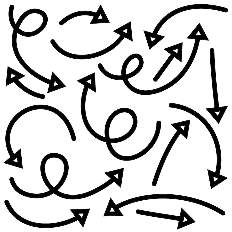 Vector conjunto de flechas dibujadas a mano. elementos de diseño del doodle.