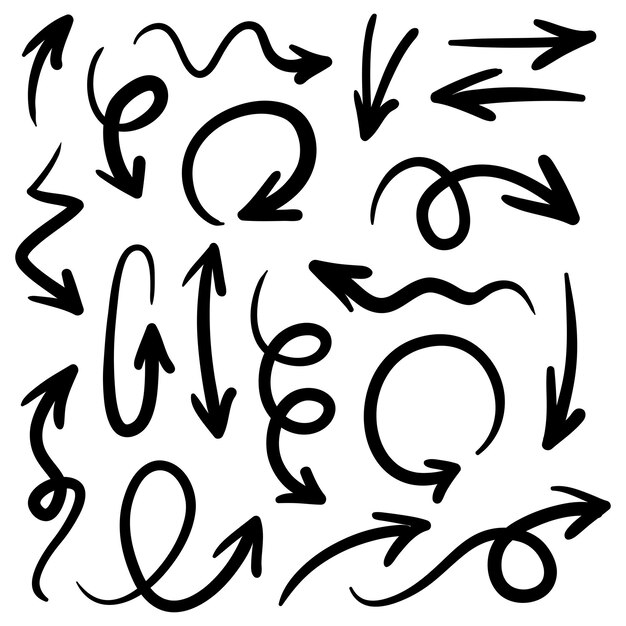 conjunto de flechas dibujadas a mano elementos de diseño de garabateo vectorial Ilustración en fondo blanco para negocios infografía banner web y diseño conceptual