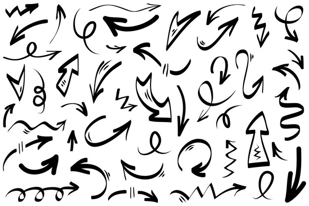 conjunto de flechas dibujadas a mano Elementos de diseño de garabatos vectoriales Ilustración sobre fondo blanco para banner infográfico empresarial diseño web y concepto