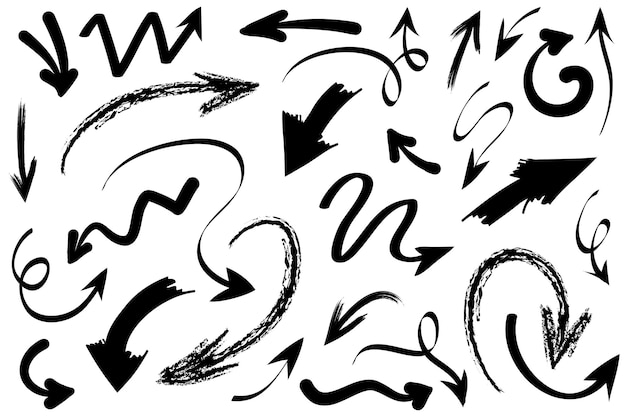 conjunto de flechas dibujadas a mano Elementos de diseño de garabatos vectoriales Ilustración sobre fondo blanco para banner infográfico empresarial diseño web y concepto