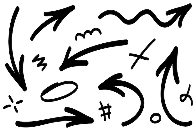 conjunto de flechas dibujadas a mano Elementos de diseño de garabatos vectoriales Ilustración sobre fondo blanco para banner infográfico empresarial diseño web y concepto