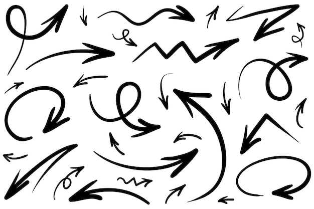 conjunto de flechas dibujadas a mano Elementos de diseño de garabatos vectoriales Ilustración sobre fondo blanco para banner infográfico empresarial diseño web y concepto