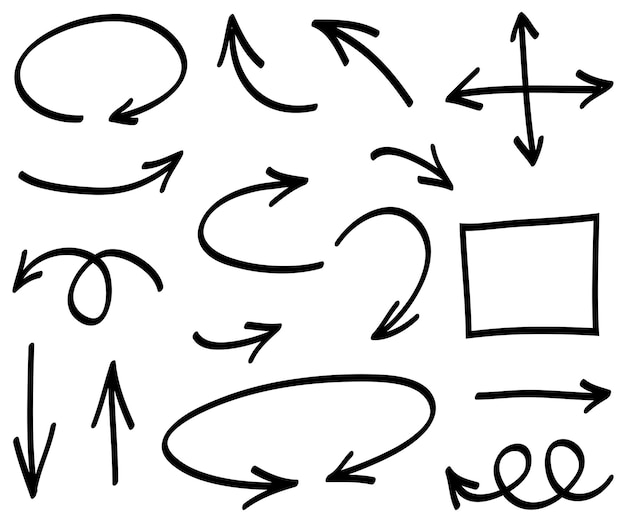 conjunto de flechas dibujadas a mano Elementos de diseño de garabatos vectoriales Ilustración sobre fondo blanco para banner infográfico empresarial diseño web y concepto