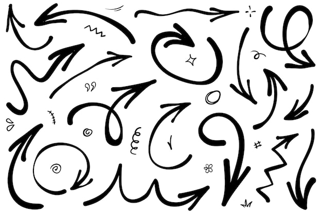conjunto de flechas dibujadas a mano Elementos de diseño de garabatos vectoriales Ilustración sobre fondo blanco para banner infográfico empresarial diseño web y concepto