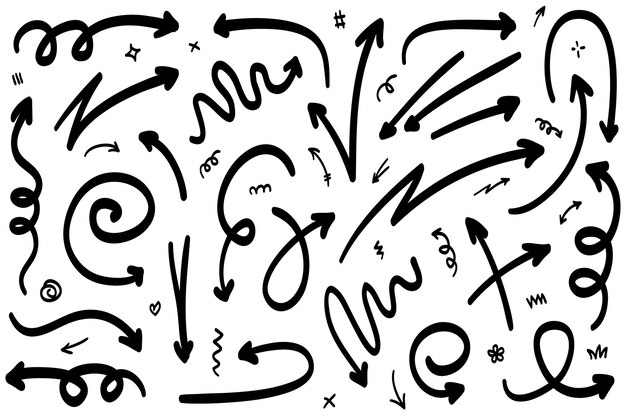 conjunto de flechas dibujadas a mano Elementos de diseño de garabatos vectoriales Ilustración sobre fondo blanco para banner infográfico empresarial diseño web y concepto