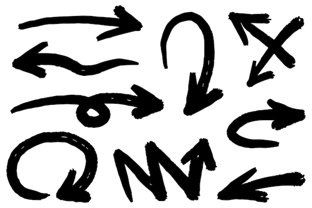 conjunto de flechas dibujadas a mano Elementos de diseño de garabatos vectoriales Ilustración sobre fondo blanco para banner infográfico empresarial diseño web y concepto