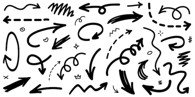 conjunto de flechas dibujadas a mano Elementos de diseño de garabatos vectoriales Ilustración sobre fondo blanco para banner infográfico empresarial diseño web y concepto