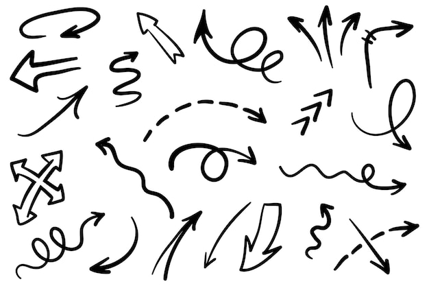 conjunto de flechas dibujadas a mano Elementos de diseño de garabatos vectoriales Ilustración sobre fondo blanco para banner infográfico empresarial diseño web y concepto