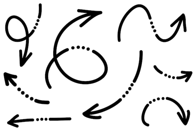conjunto de flechas dibujadas a mano Elementos de diseño de garabatos vectoriales Ilustración sobre fondo blanco para banner infográfico empresarial diseño web y concepto