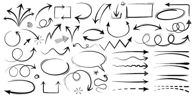 Conjunto de flechas dibujadas a mano ilustración vectorial