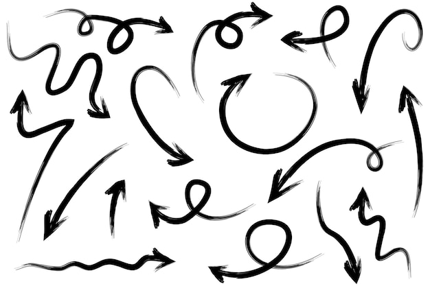 Conjunto de flechas dibujadas a mano Vector doodle elementos de diseño Ilustración en fondo blanco para negocios infografía banner web y diseño conceptual