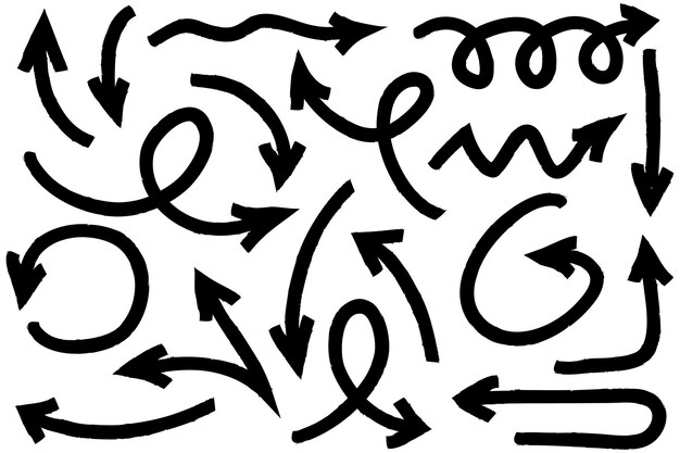 Conjunto de flechas dibujadas a mano Vector doodle elementos de diseño Ilustración en fondo blanco para negocios infografía banner web y diseño conceptual