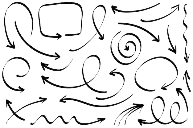 Conjunto de flechas dibujadas a mano Vector doodle elementos de diseño Ilustración en fondo blanco para negocios infografía banner web y diseño conceptual