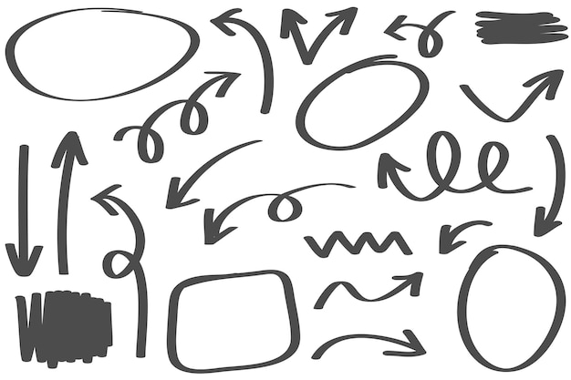 Conjunto de flechas dibujadas a mano Vector doodle elementos de diseño Ilustración en fondo blanco para negocios infografía banner web y diseño conceptual