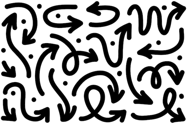 Conjunto de flechas dibujadas a mano Vector doodle elementos de diseño Ilustración en fondo blanco para negocios infografía banner web y diseño conceptual