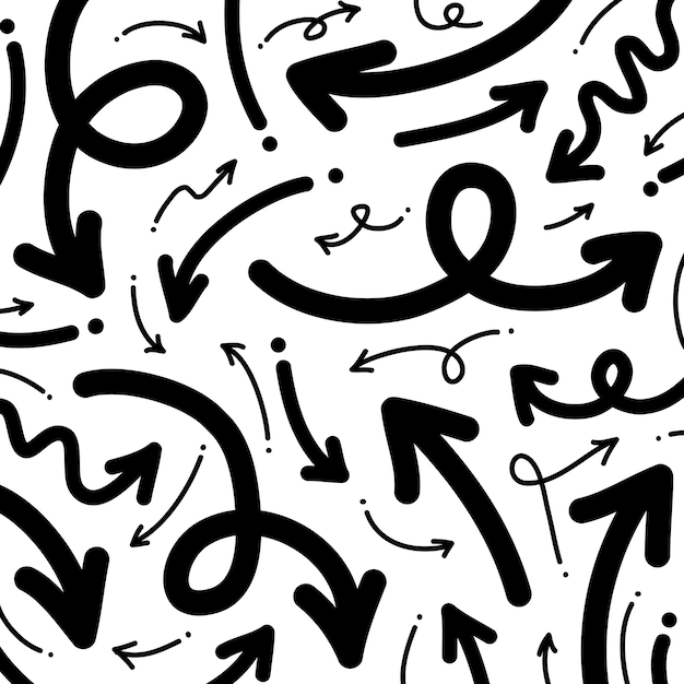 Conjunto de flechas dibujadas a mano Vector doodle elementos de diseño Ilustración en fondo blanco para negocios infografía banner web y diseño conceptual