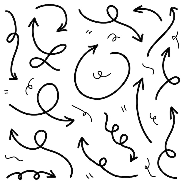 Conjunto de flechas dibujadas a mano Vector doodle elementos de diseño Ilustración en fondo blanco para negocios infografía banner web y diseño conceptual