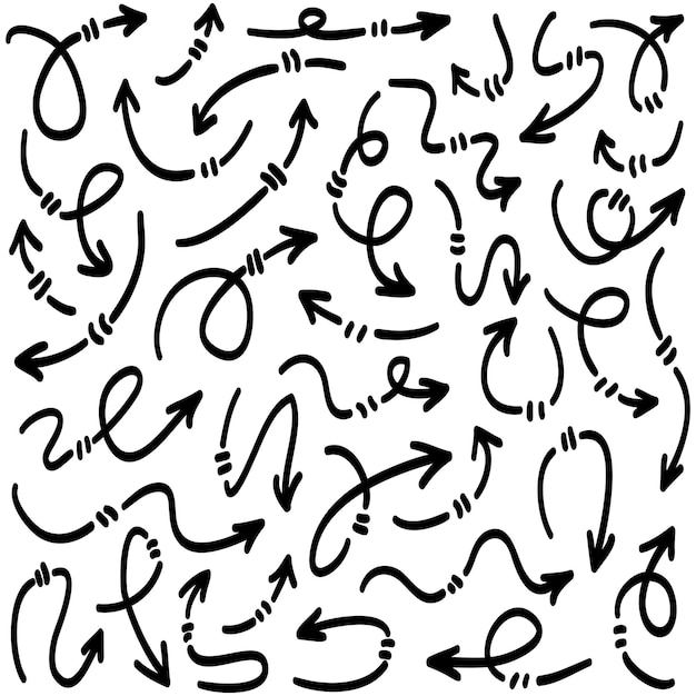 Conjunto de flechas dibujadas a mano Vector doodle elementos de diseño Ilustración en fondo blanco para negocios infografía banner web y diseño conceptual