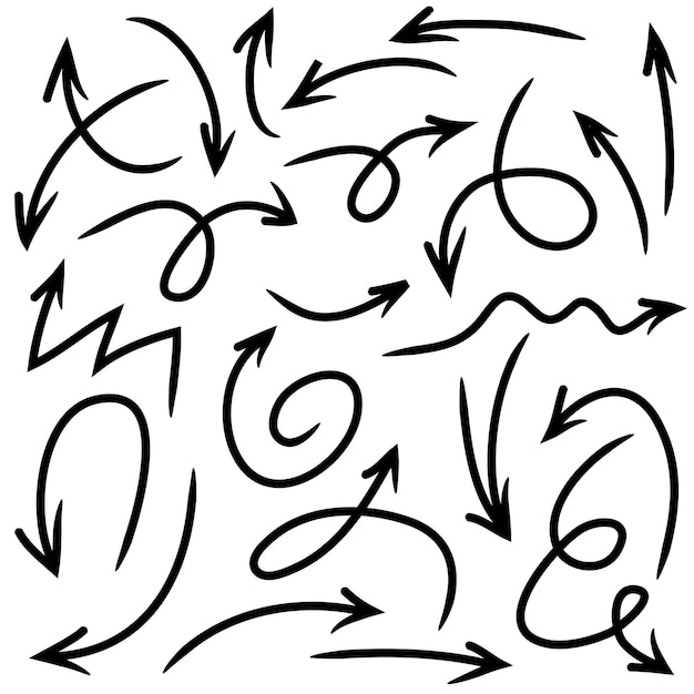 Conjunto de flechas dibujadas a mano Vector doodle elementos de diseño Ilustración en fondo blanco para negocios infografía banner web y diseño conceptual