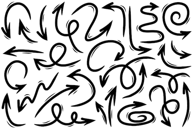 Conjunto de flechas dibujadas a mano Vector doodle elementos de diseño Ilustración en fondo blanco para negocios infografía banner web y diseño conceptual