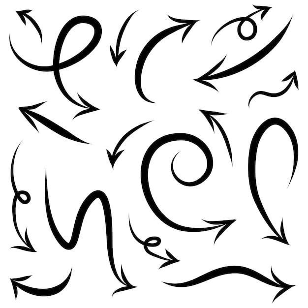 Conjunto de flechas dibujadas a mano Vector doodle elementos de diseño Ilustración en fondo blanco para negocios infografía banner web y diseño conceptual
