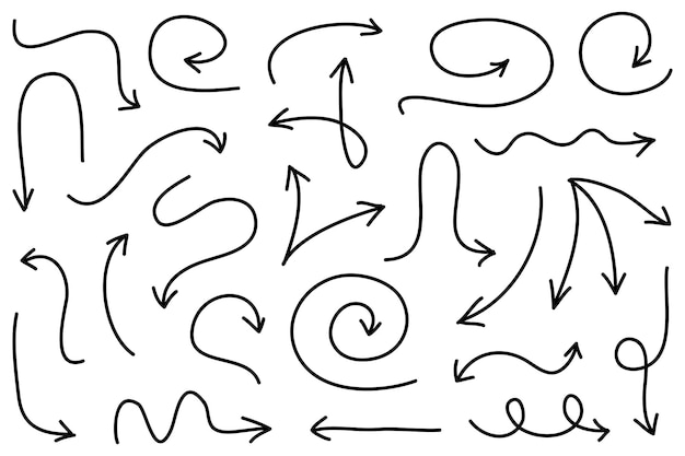 Conjunto de flechas dibujadas a mano Vector doodle elementos de diseño Ilustración en fondo blanco para negocios infografía banner web y diseño conceptual