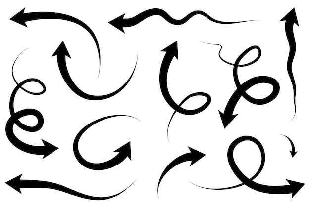 Conjunto de flechas dibujadas a mano Vector doodle elementos de diseño Ilustración en fondo blanco para negocios infografía banner web y diseño conceptual