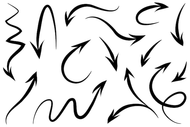 Conjunto de flechas dibujadas a mano Vector doodle elementos de diseño Ilustración en fondo blanco para negocios infografía banner web y diseño conceptual