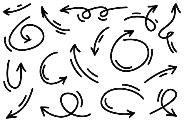 Conjunto de flechas dibujadas a mano Vector doodle elementos de diseño Ilustración en fondo blanco para negocios infografía banner web y diseño conceptual