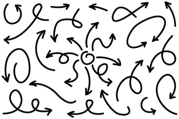Conjunto de flechas dibujadas a mano Vector doodle elementos de diseño Ilustración en fondo blanco para negocios infografía banner web y diseño conceptual