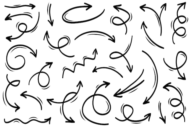 Conjunto de flechas dibujadas a mano Vector doodle elementos de diseño Ilustración en fondo blanco para negocios infografía banner web y diseño conceptual