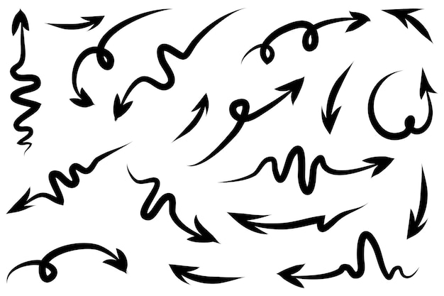 Conjunto de flechas dibujadas a mano Vector doodle elementos de diseño Ilustración en fondo blanco para negocios infografía banner web y diseño conceptual