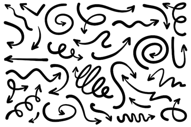 Conjunto de flechas dibujadas a mano Vector doodle elementos de diseño Ilustración en fondo blanco para negocios infografía banner web y diseño conceptual